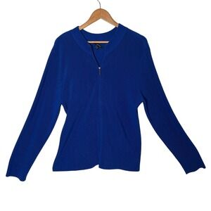 Carlisle Ribbed Knit Full Zip Cardigan‎ Sweater Size XXL Blue Silk Blend Luxury